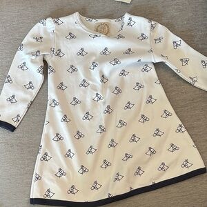 The Beaufort Bonnet Company White Dress with Blue horse Pattern